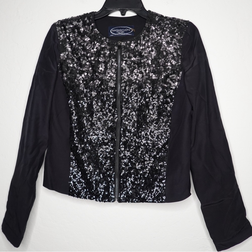 Magaschoni New‎ York Black Sequin Silk Jacket – Size 2